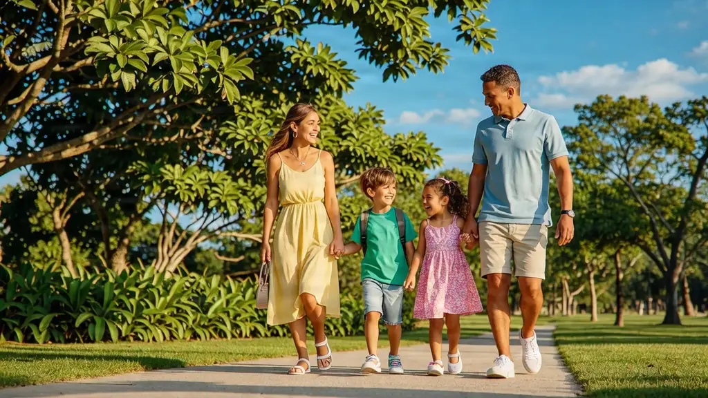 Happy family enjoying outdoor lifestyle in Lake Nona Florida park